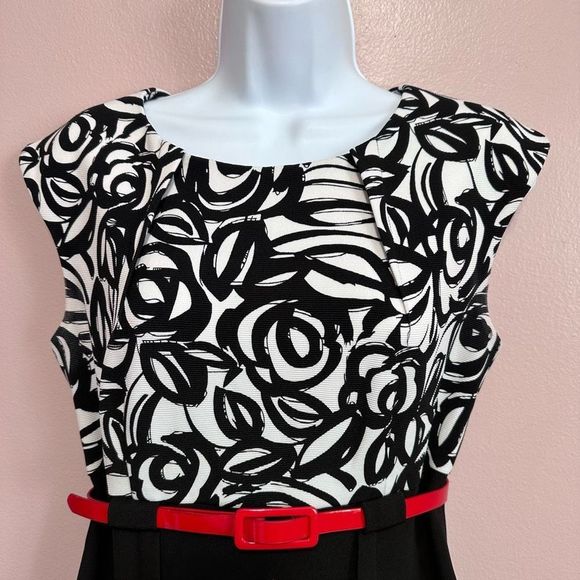 Dress Barn black & white belted dress size 8 - Picture 4 of 7